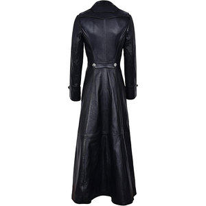Manteau trench en similicuir noir pour femmes - Long manteau style gothique rock à double boutonnage - Product Image 4
