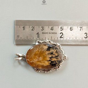 Pendentif vintage en agate dendrite tigre, en argent sterling 925 plaqué or/argent, pierre précieuse ovale bicolore pour homme et femme, idéal pour les fiançailles - Product Image 6