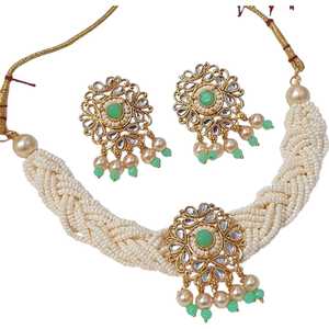 Bijoux en laiton traditionnels, ensemble Kundan 3 pièces, collier et boucles d'oreilles personnalisés, bijoux de créateur de haute qualité pour femmes - Product Image 1