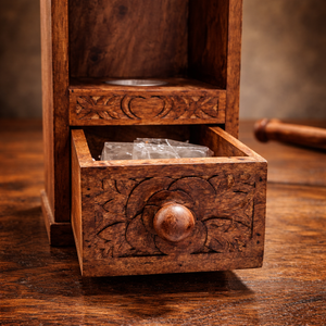 Ensemble brûleur d'encens en bois de santal sculpté à la main avec support en tissu, design élégant, pour Bakhoor, essentiel pour le Ramadan, Spring Shree - Product Image 5