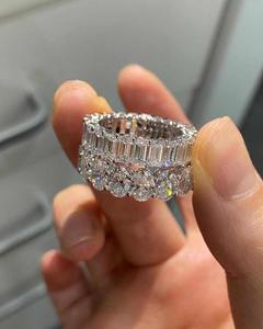 White Gold Plated 925 Sterling Silver Oval Cut Moissanite Prong Setting <b>Resizable</b> Eternity Band Wedding <b>Ring</b> for Women - Product Image 2