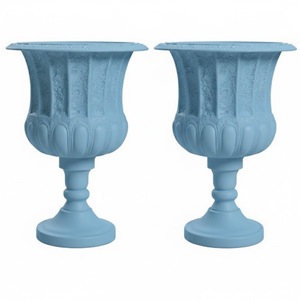 Urnes de jardin faites à la main, pots à fleurs en métal avec design cannelé pour utilisation en extérieur, couleur blanche, lot de deux - Product Image 5