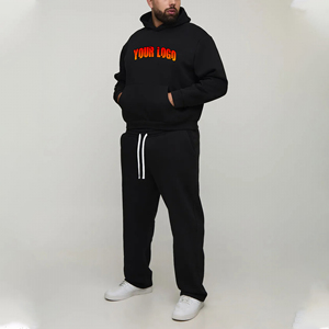 Custom Men Plus Size Black Tracksuit Full Length Cotton Sweatshirt Digital Printing Tracksuit OEM Washed Vintage Style Tracksuit - Product Image 1