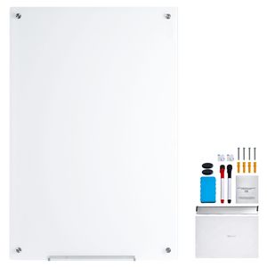 Pizarra Magnética de Vidrio Blanca de 48"x32", Pizarra de Borrado en Seco sin Marco, Material PET, con Bandeja para Marcadores y Borrador - Product Image 1