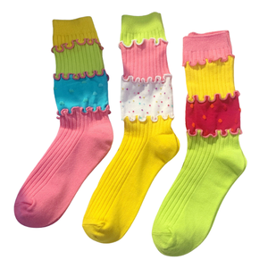 Macaron Color Patchwork <b>Socks</b> Japanese Style Street Sweat-absorbing <b>Socks</b> Cute and Creative Mid-calf Pile-up <b>Socks</b> - Product Image 1