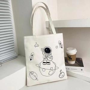 Black <b>Canvas</b> <b>Tote</b> Bag With Cartoon Cat Drinking Coffee Pattern Casual Daily Use Shoulder Handle Medium Size - Product Image 2