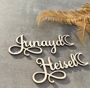 Personalized <b>Wooden</b> Name <b>Sign</b> with Crescent Moon Handmade Wedding Eid Wall Hanging Decor - Product Image 1
