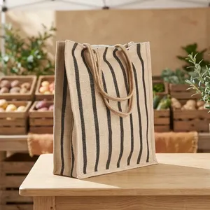 Premium Choice Hot Sale Natural Geometric <b>Jute</b> <b>Bag</b> Eco Friendly Reusable Shopping Tote Carry <b>Bag</b> for Sustainable Stores Retail - Product Image 2