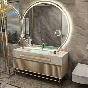 Bois massif moderne illuminé LED miroir salle de bain piédestal armoire double évier mural vanité meubles entrepôt maison bar - Product Image 4