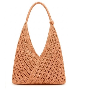 Sac fourre-tout en crochet écologique, taille personnalisée, bleu uni, style bohème, ouverture supérieure, doublure en coton, été, plage, voyage, pour femmes - Product Image 4