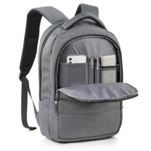 Minimalist Unisex Laptop <b>Backpack</b> With Computer Interlayer <b>Large</b> Capacity Zipper Closure Shoulder Straps Gray Polyester - Product Image 5