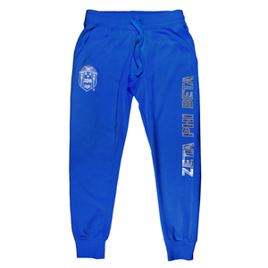 Zeta Phi Beta <b>Sequin</b> Jogger <b>Pants</b> Royal Blue Greek Letter Sweatpants Drawstring Waist Slim Fit Sorority Apparel - Product Image 1
