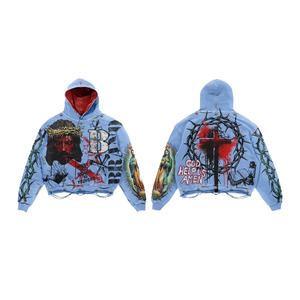 Jersey de algodón pesado para hombre, sudaderas de gran tamaño, venta al por mayor, logotipo personalizado, impresión completa, ropa de calle lavada vintage, sudaderas con capucha - Product Image 1