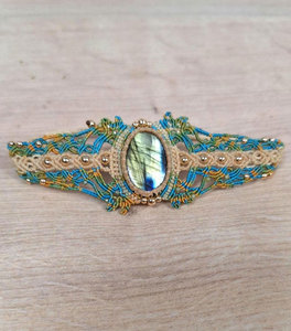 Handmade Vintage Gold Plated Macrame Labradorite <b>Bracelet</b> Boho Healing Crystal Jewelry Woven <b>Gemstone</b> Cuff for Women Gift - Product Image 1