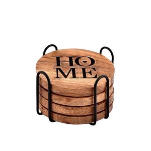 Wooden Round Coaster Set With Stand Diameter Non-Slip Table <b>Pad</b> Retro Design Mats & <b>Pads</b> - Product Image 1