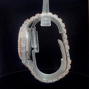 Reloj de lujo con diamantes blancos, brazalete con pavé de diamantes, esfera en oro rosa, automático, estilo hip hop para hombre. - Product Image 2