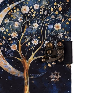 A5 Celestial Tree Handmade <b>Journal</b> | Eco Friendly Hardcover Lock <b>Diary</b> Notebook with Moon Art Cover Design Gift Book <b>Journal</b> A5 - Product Image 2