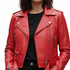 Veste de motard en cuir rouge traditionnelle à manches longues Leathertex Premium pour femmes, taille XS, pour la moto et les courses automobiles - Product Image 1