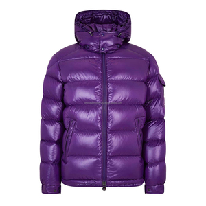 <b>Purple</b> Quilted <b>Mens</b> Winter Custom Logo High Street Stand Collar Waterproof Breathable Hooded Puffer Jacket with Customized Color - Product Image 1