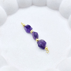 Amethyst Three Stone Connector Gold Plated Beaded Charm Link Raw Gemstone Jewelry Supply <b>Bracelet</b> For DIY Necklace - Product Image 3