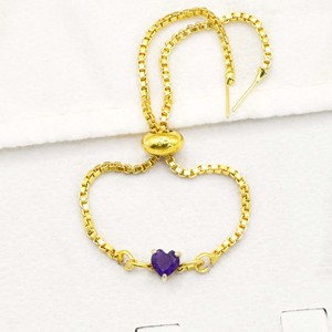 Natural Amethyst Heart <b>Bracelet</b> Gold Plated Prong <b>Set</b> Adjustable Slider Gemstone <b>Bracelet</b> Handmade Birthstone Jewelry - Product Image 2