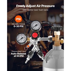 ตัวควบคุมแรงดันก๊าซ CO2 แบบสองเกจสองวาล์ว สำหรับถังเบียร์ 0-60 PSI ปรับได้ ทำจากทองเหลือง ทนทาน ใช้ได้กับถัง 2 ถัง - Product Image 2