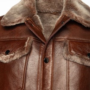 Veste d'hiver en cuir véritable pour homme avec doublure en fourrure, col rabattable, style motard, coupe régulière, coupe-vent - Product Image 2