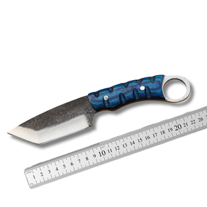 Couteau à lame fixe de 8 pouces en acier inoxydable Damas fait main pour le camping et la chasse, manche en résine bleue nid d'abeille A&M - Product Image 5