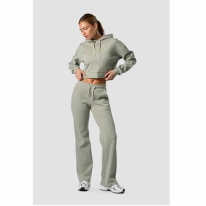 Conjunto de Sudadera con Capucha de Forro Polar de 2 Piezas para Mujer, Manga Larga, Top Corto, Color Verde Claro Sólido, Ajuste Holgado Informal, para Todas las Estaciones, Ropa Deportiva - Product Image 5