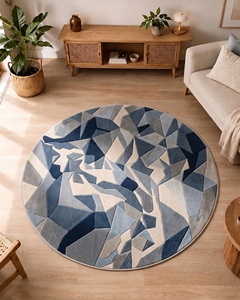 Tapis en laine rectangulaire bleu-gris à motif géométrique abstrait, motif de fragment de cristal facetté, antidérapant, écologique, tufté à la main pour un style moderne - Product Image 3