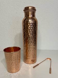 Botella de agua floral de cobre con tapa de oro rosa, portátil para viajes - Product Image 4