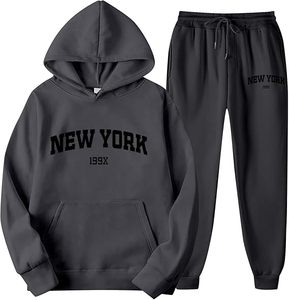 Ensemble de survêtement vintage personnalisé pour homme, deux pièces, style New York, en molleton uni, pour automne et hiver, avec sweat à capuche et pantalon de jogging - Product Image 5