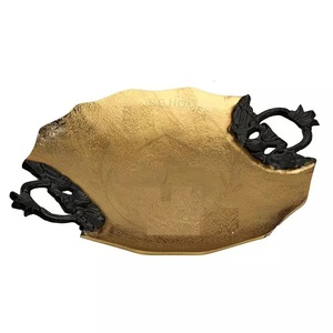 <b>Tabletop</b> Brass Serving Tray Hotels Decorative Round Metal Platter Vintage Design Home Decor Centerpiece Wedding Gift Table Use - Product Image 5