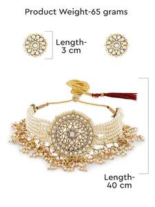 Conjunto de Collar de Perlas Étnicas de Bollywood, Chapado en Oro, con Gotas de Perlas Pequeñas Kundan, Hecho a Mano, para Bodas, Compromisos y Fiestas - Product Image 6