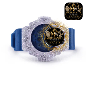 Reloj de Cuarzo de Lujo para Mujer Moissanite World con Bisel de Diamantes y Correa de Silicona Azul de 40 mm - Product Image 3