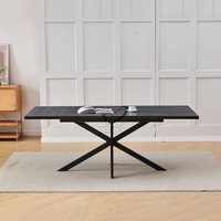Table de salle à manger rectangulaire en MDF couleur noyer, 6 places, avec pieds métalliques extensibles, assemblée, style moderne, vente en gros OKAY