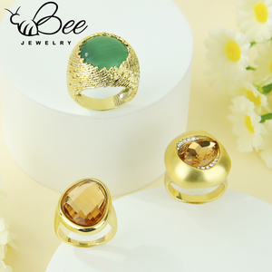 High Quality Crystal <b>Chunky</b> 14k Gold Plated <b>Rings</b> French Fashion Gemstone <b>Ring</b> For Women Gifts - Product Image 3