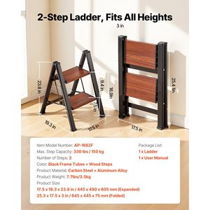 Scala Pieghevole Leggera a 2 Gradini con Impugnatura Comoda e Pedali Larghi Antiscivolo, Portatile in Alluminio, Capacità 150 Kg - Product Image 2