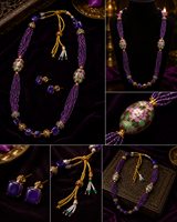 Ensemble de bijoux Arya Digital Vintage ethnique pour femme, collier, boucles d'oreilles et bague en résine acrylique, plaqué or, motif floral, pour mariage