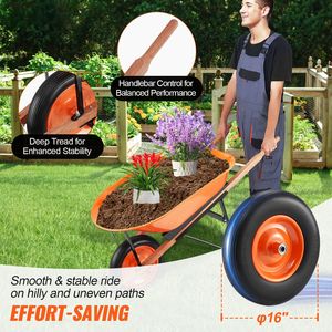 5 Cu. Carrello da Giardino Monoruota con Capacità di Carico 330 Libbre, Larghezza 16 Pollici, con Manico in Metallo e Ruota in Polietilene - Product Image 2