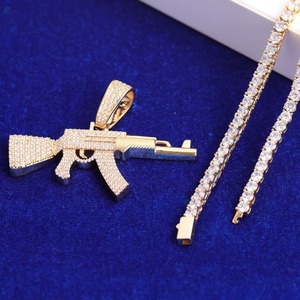 จี้ปืน AK47 ฮิปฮอป เงินแท้ 925 ประดับโมอิสซาไนต์แบบไมโครเพฟ สำหรับผู้ชาย เหมาะสำหรับงานปาร์ตี้ หรูหรา ชุบทอง 18K - Product Image 4