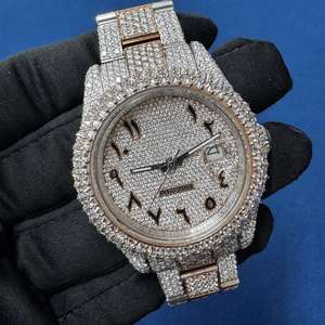 Montre BOJ R.O.L.E.X.02 à chiffres arabes, bicolore, plaquée or rose, de luxe, à quartz, analogique, en acier inoxydable, mécanique, style hip-hop, avec cristaux - Product Image 2