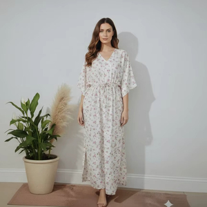 Collection d'été, robe longue en coton imprimée à la main, vêtements de nuit pour femmes, robe kaftan confortable et élégante, de la meilleure qualité - Product Image 1