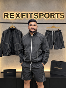 REXFIT SPORTS 2026 Ensemble coupe-vent personnalisé pour homme en nylon noir, veste à col montant entièrement zippée et short à cordon de serrage, vêtements de sport personnalisés - Product Image 3