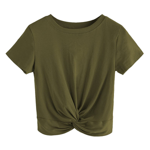 Low MOQ Viral Trendy Women's Cotton <b>Crop</b> T Shirt Breathable Quick Dry Short Sleeve Casual Tee Crew Neck Summer Gym <b>Top</b> Apparel - Product Image 1