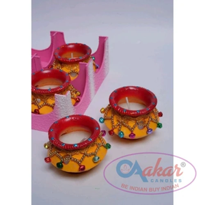 Bougie en cire de terre cuite Aakar TC 105 Shubh Uphar pour la décoration de la maison, du temple et des festivals - Product Image 3