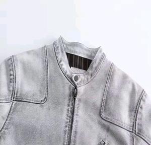 Veste en cuir de cheval vintage pour homme, col montant de luxe, fermeture éclair, toile enduite, tissu non tissé, style décontracté, collection automne - Product Image 2
