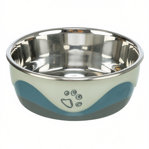 Bol pour animaux de compagnie en acier inoxydable et silicone, 0,75 l, blanc et bleu, antidérapant, pour chiens et chats - Product Image 3