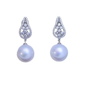 Pendientes de Perlas Redondas Blancas de Agua Dulce de 11-12 mm para Mujer, Plata de Ley S925, con Lazo, con Luz Intensa y Pequeñas Imperfecciones - Product Image 5