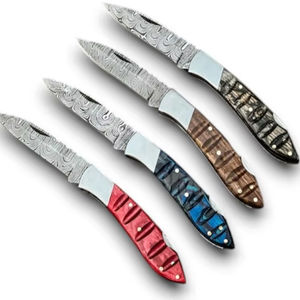 Couteau de poche pliant artisanal en acier de Damas, lame de 7 pouces à pointe tombante, manche en bois, tranchant comme un rasoir, prise ferme, OEM/ODM - Product Image 1